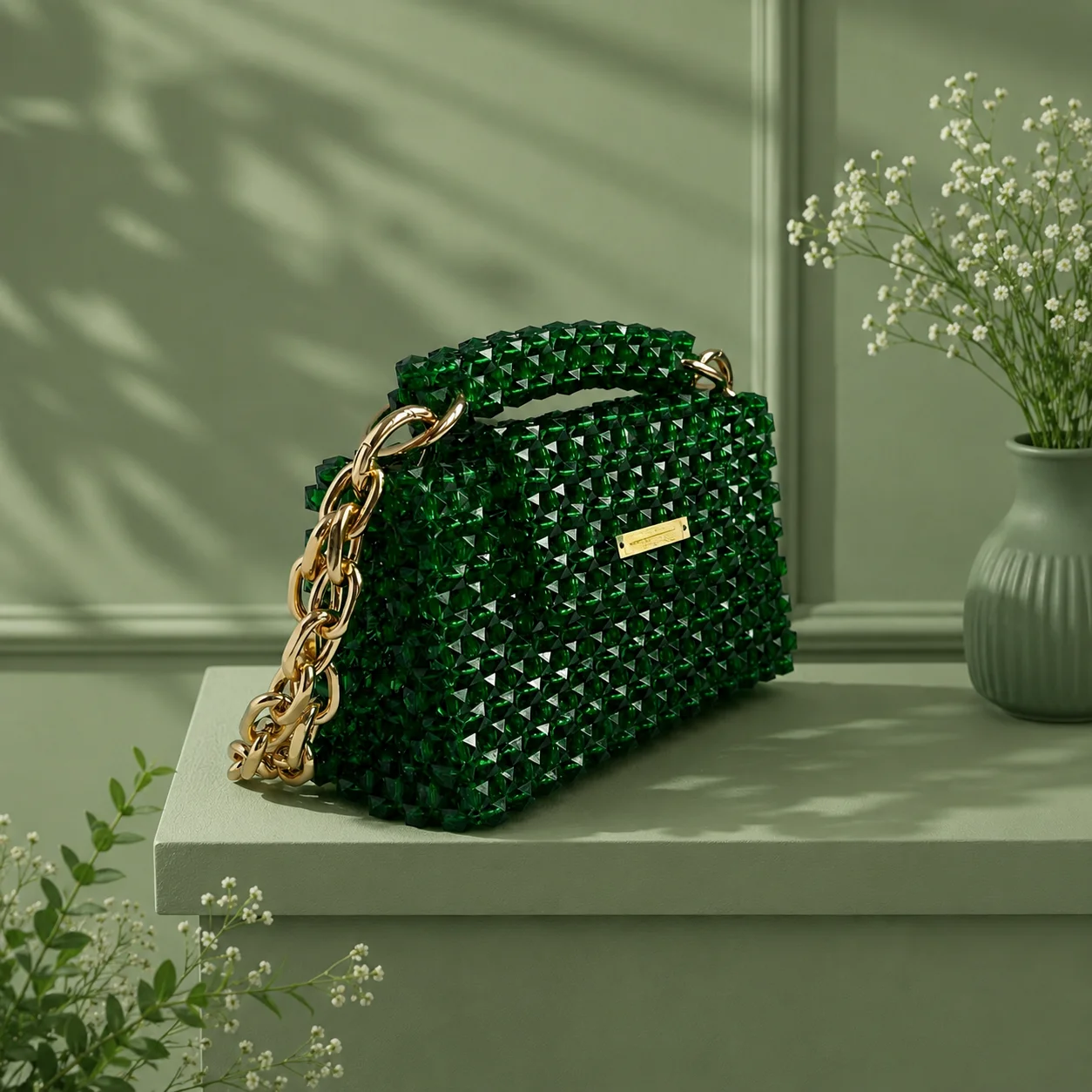 Emerald Luxe Handmade Beaded Handbag